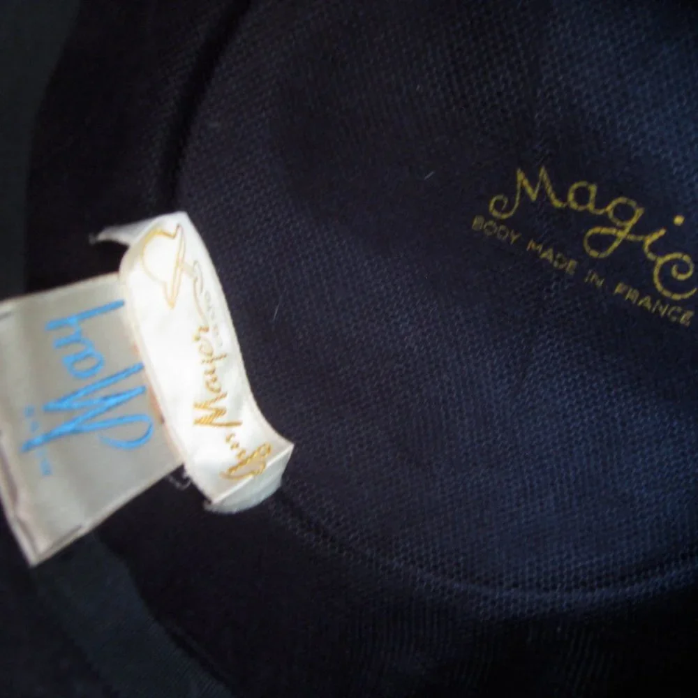 Vintage l 60s Gus Mayer May Black Felted Wool Large Satin Buttons Mod Cloche Hat - Picture 5 of 7